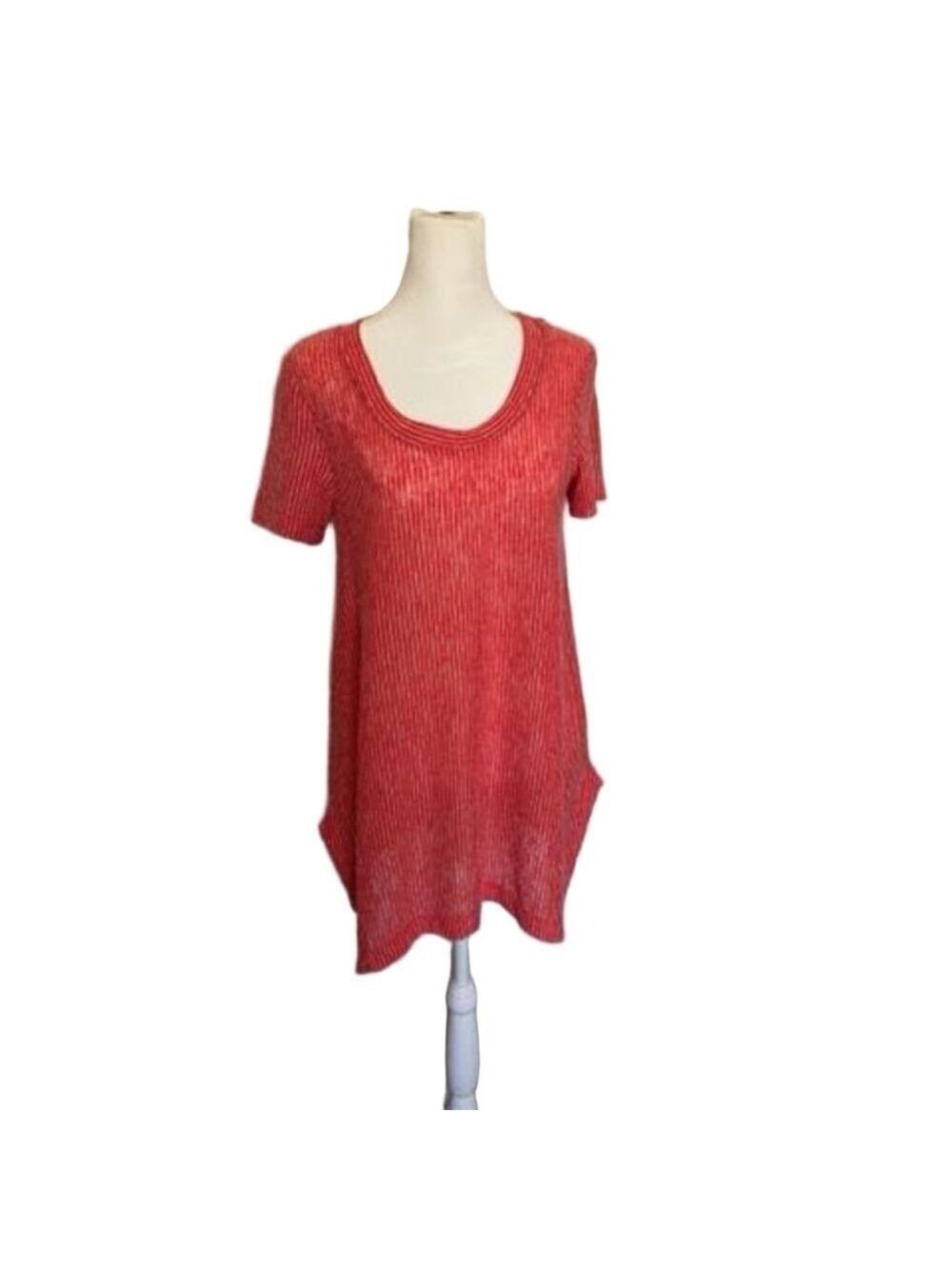 Soft Surroundings Dione Poppy Red Stripe Long Tee Shirt Women Small Knit